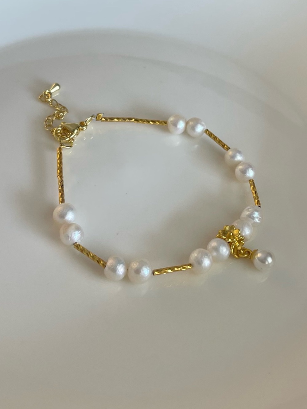 Gold Freshwater Pearl Beaded Bracelet - Women Jewelry